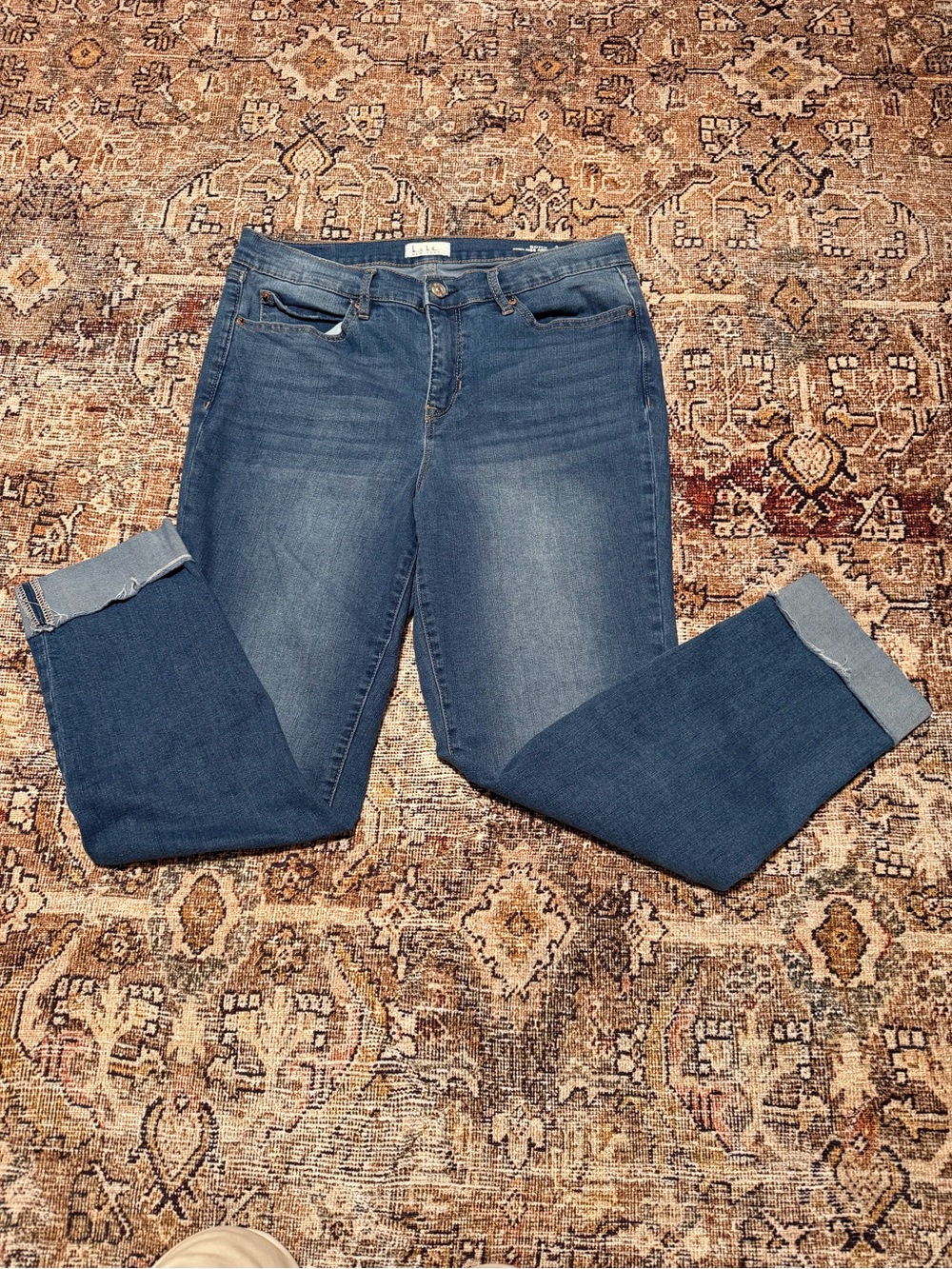 Nicole Miller Cuffed High-Rise Jeans in Medium Blue